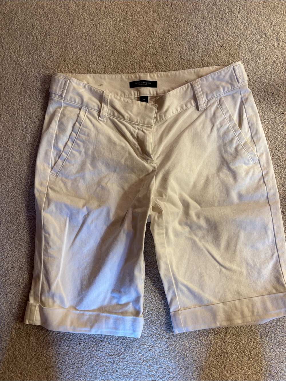 Ann Taylor Cream Women's Bermuda Shorts with Cuffed Hem